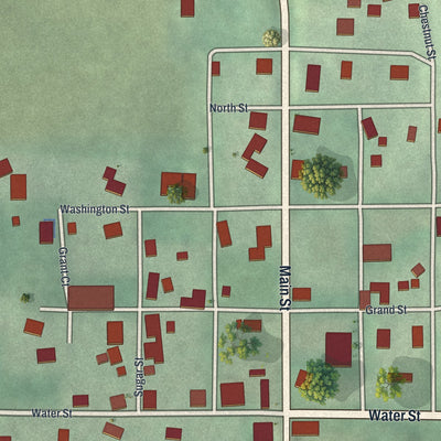 Close-up of the map of Sinking Spring, Ohio print showing street and building detail