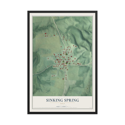 Map of Sinking Spring, Ohio, 12 x 18 inch print in a black wood frame