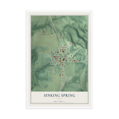 Map of Sinking Spring, Ohio, 12 x 18 inch print in a white wood frame