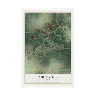 Map of Smithville, Ohio, 12 x 18 inch print in a white wood frame