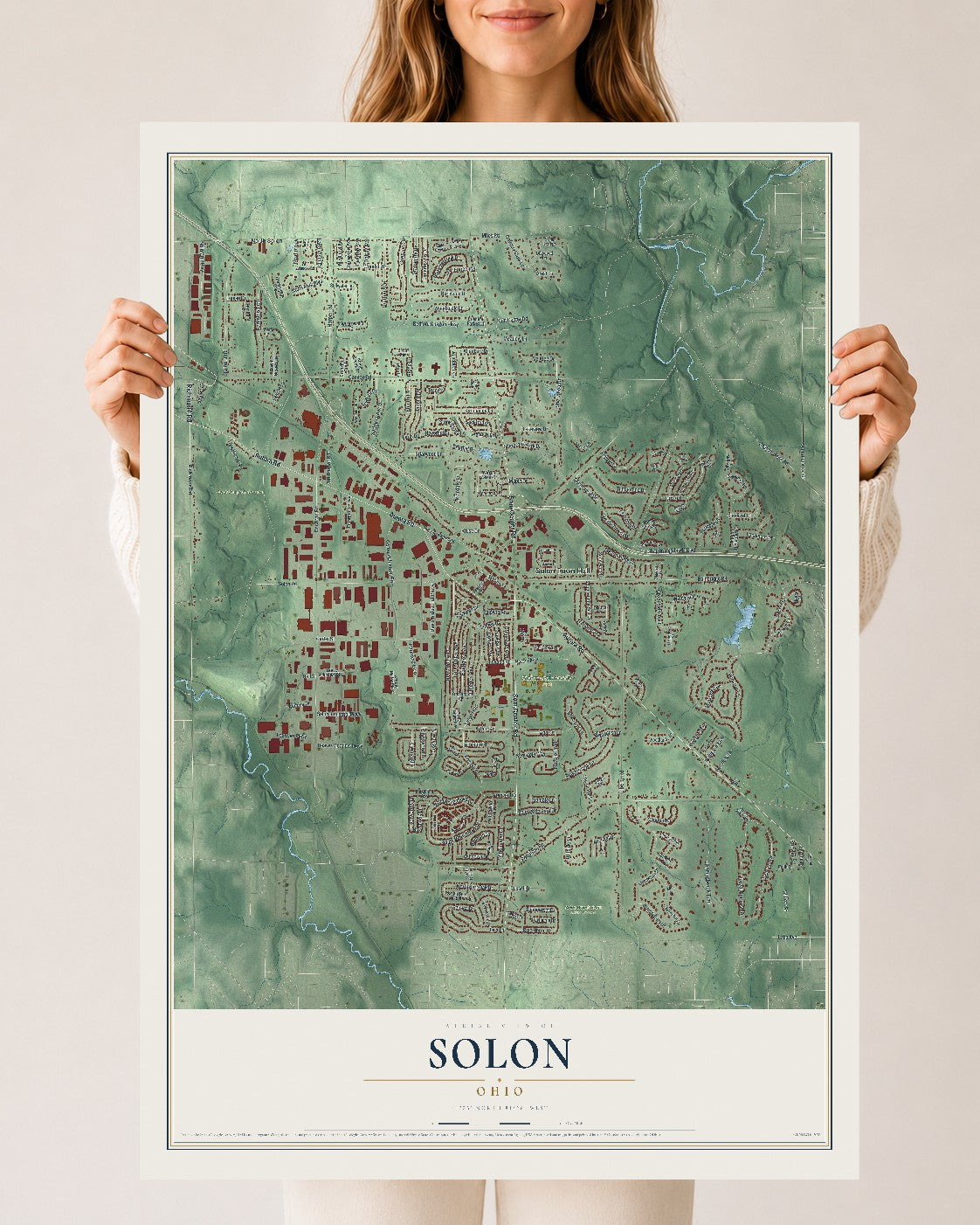 Map of Solon, Ohio, 24 x 36 inch unframed archival matte print