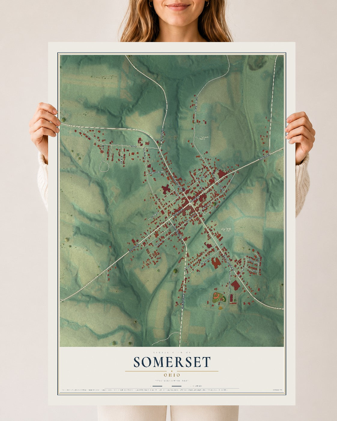 Map of Somerset, Ohio, 24 x 36 inch unframed archival matte print