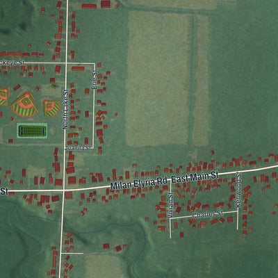 Close-up of the map of South Amherst, Ohio print showing street and building detail