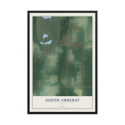 Map of South Amherst, Ohio, 12 x 18 inch print in a black wood frame
