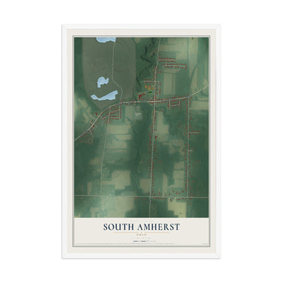 Map of South Amherst, Ohio, 12 x 18 inch print in a white wood frame