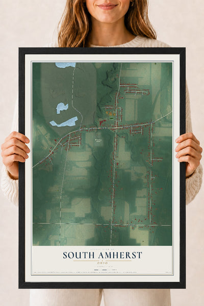 Map of South Amherst, Ohio, 18 x 24 inch print in a black wood frame