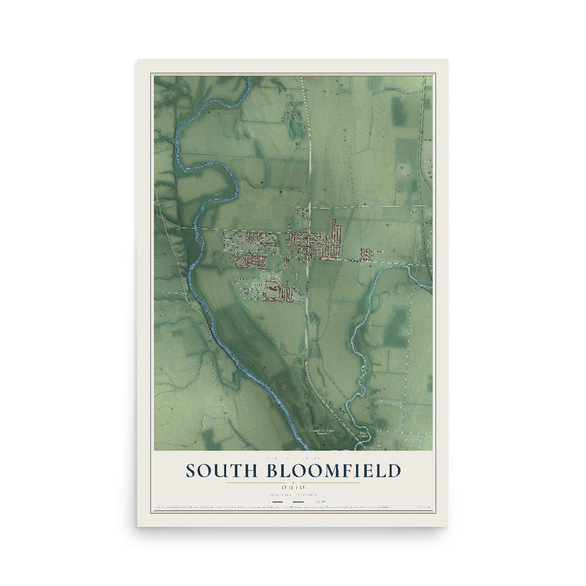 Map of South Bloomfield, Ohio, 12 x 18 inch unframed archival matte print