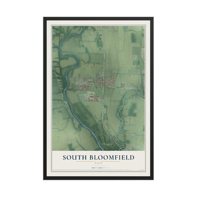Map of South Bloomfield, Ohio, 12 x 18 inch print in a black wood frame