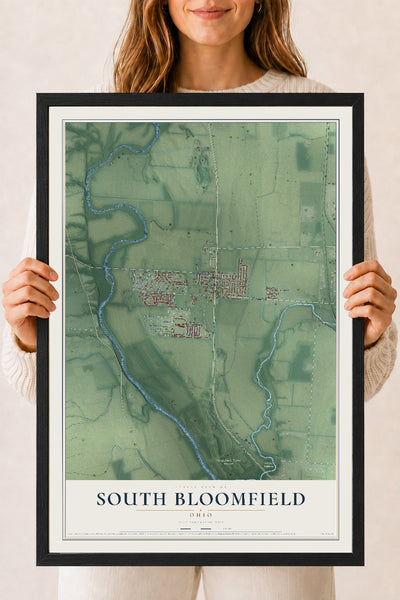 Map of South Bloomfield, Ohio, 18 x 24 inch print in a black wood frame