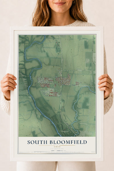Map of South Bloomfield, Ohio, 18 x 24 inch print in a white wood frame