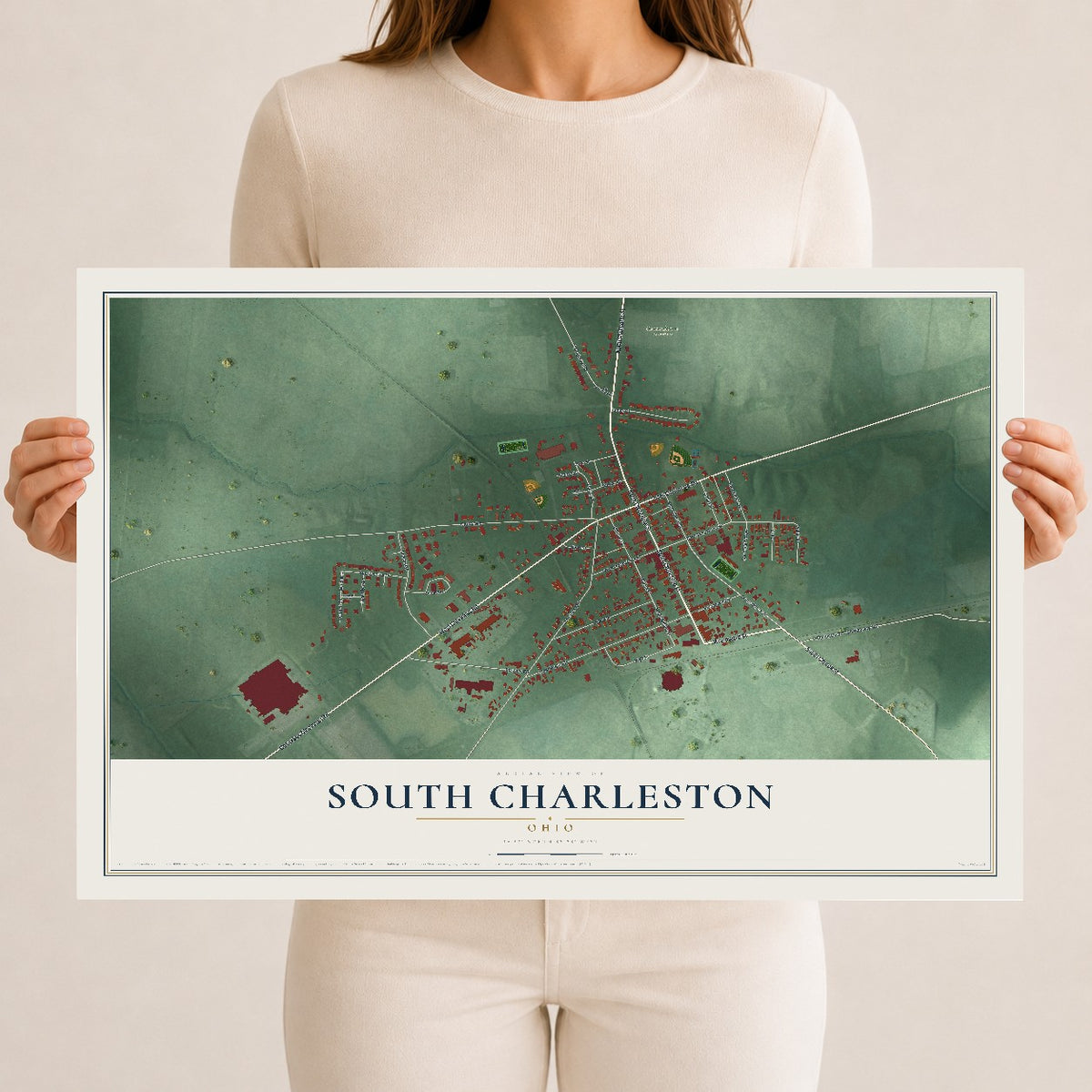 Map of South Charleston, Ohio, 12 x 18 inch unframed archival matte print