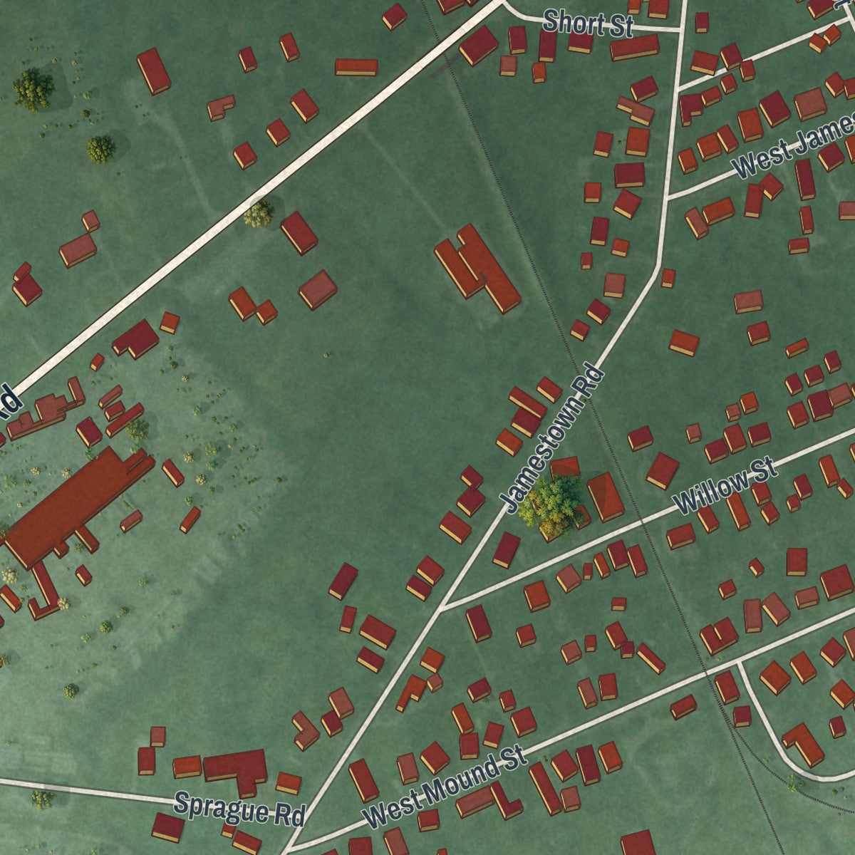 Second close-up of the map of South Charleston, Ohio print showing more streets and buildings