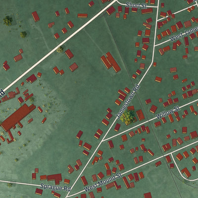 Second close-up of the map of South Charleston, Ohio print showing more streets and buildings
