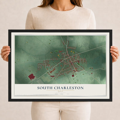 Map of South Charleston, Ohio, 12 x 18 inch print in a black wood frame