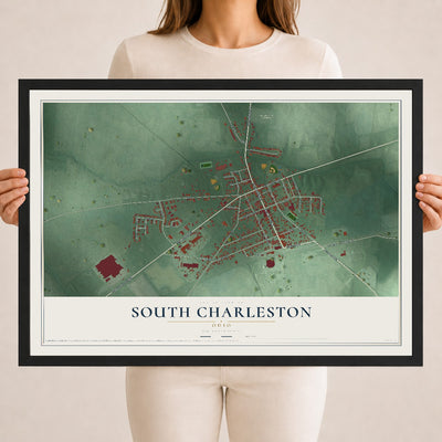Map of South Charleston, Ohio, 18 x 24 inch print in a black wood frame