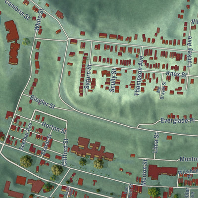 Close-up of the map of South Fairmount, Ohio print showing street and building detail