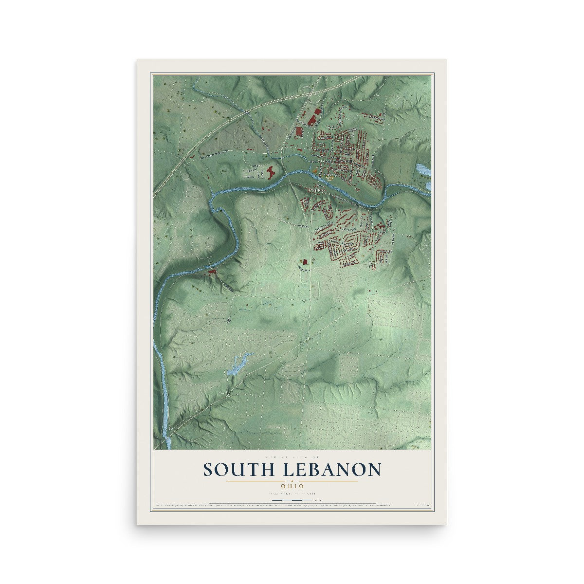 Map of South Lebanon, Ohio, 12 x 18 inch unframed archival matte print
