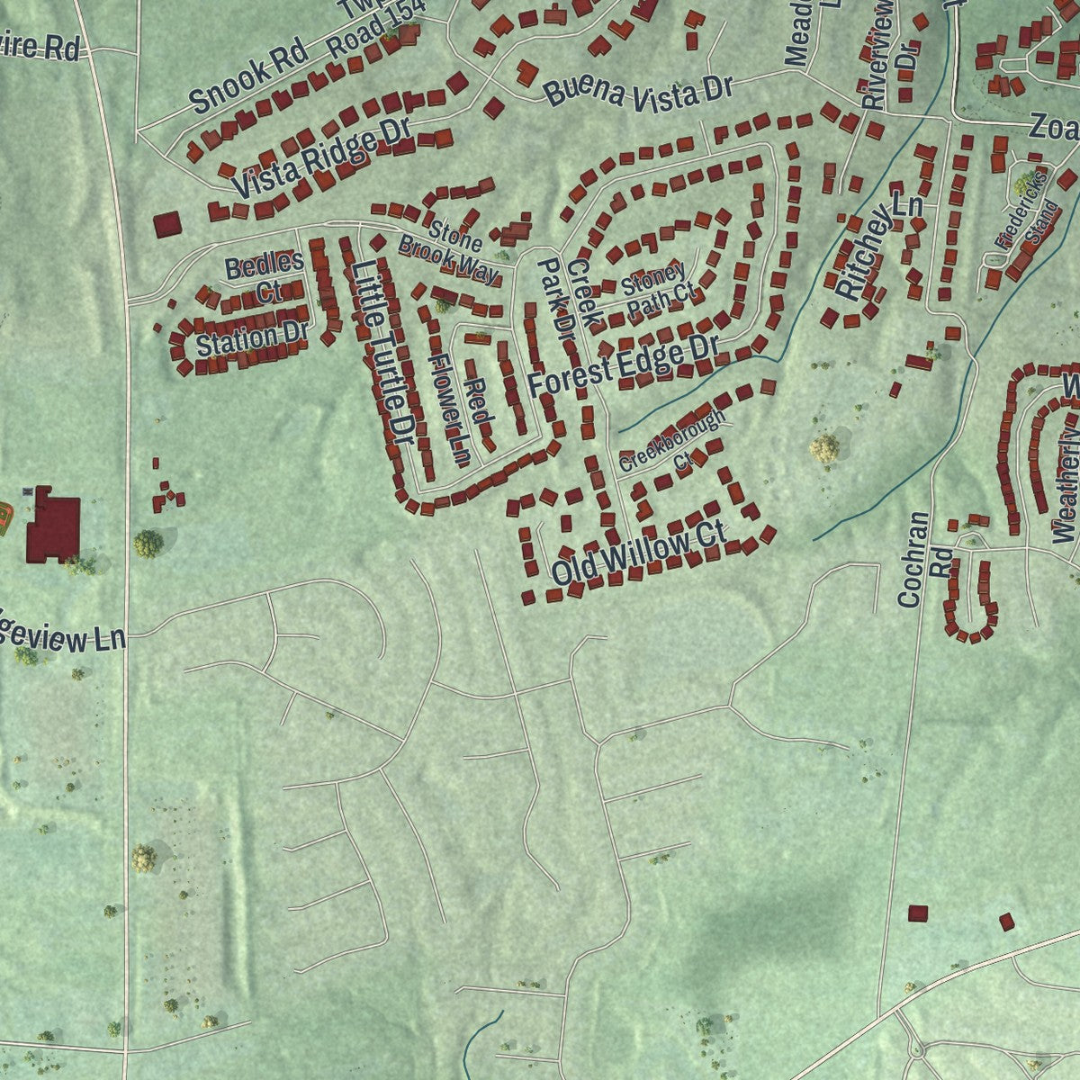 Close-up of the map of South Lebanon, Ohio print showing street and building detail