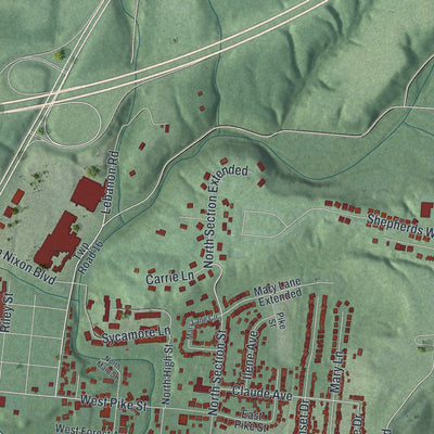 Second close-up of the map of South Lebanon, Ohio print showing more streets and buildings