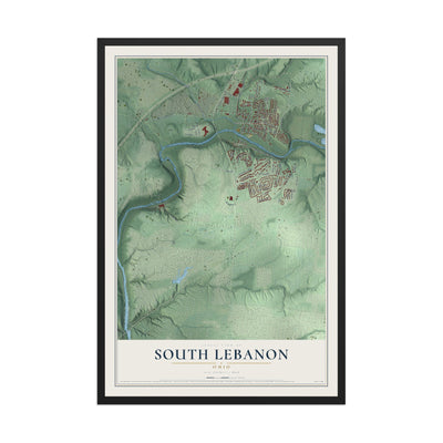 Map of South Lebanon, Ohio, 12 x 18 inch print in a black wood frame