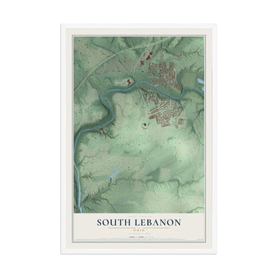 Map of South Lebanon, Ohio, 12 x 18 inch print in a white wood frame