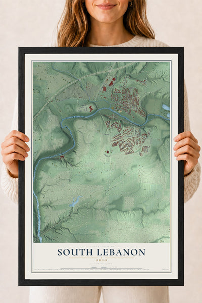 Map of South Lebanon, Ohio, 18 x 24 inch print in a black wood frame