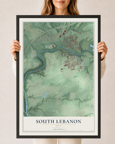 Map of South Lebanon, Ohio, 24 x 36 inch print in a black wood frame