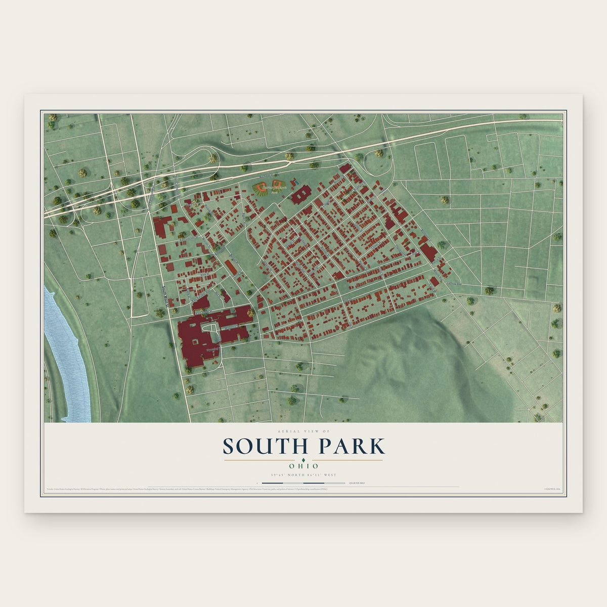 South Park, Ohio map print, the full design