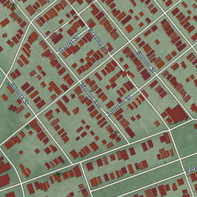 Close-up of the map of South Park, Ohio print showing street and building detail