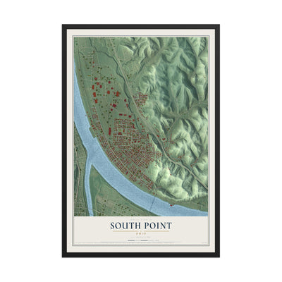 Map of South Point, Ohio, 12 x 18 inch print in a black wood frame