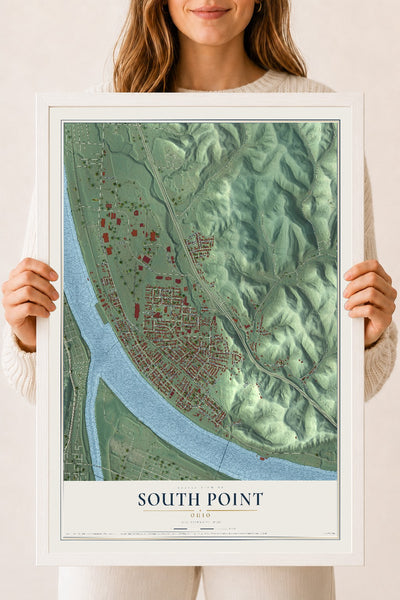 Map of South Point, Ohio, 18 x 24 inch print in a white wood frame