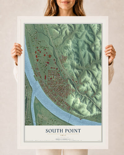 Map of South Point, Ohio, 24 x 36 inch print in a white wood frame