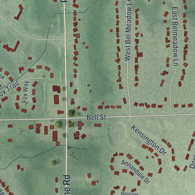 Close-up of the map of South Russell, Ohio print showing street and building detail