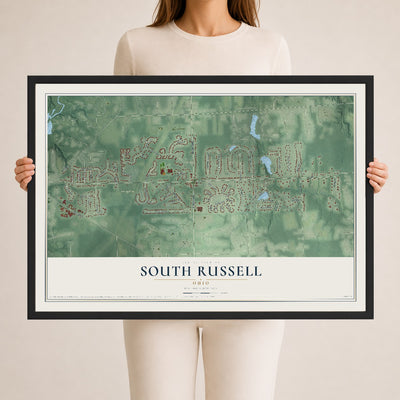 Map of South Russell, Ohio, 24 x 36 inch print in a black wood frame
