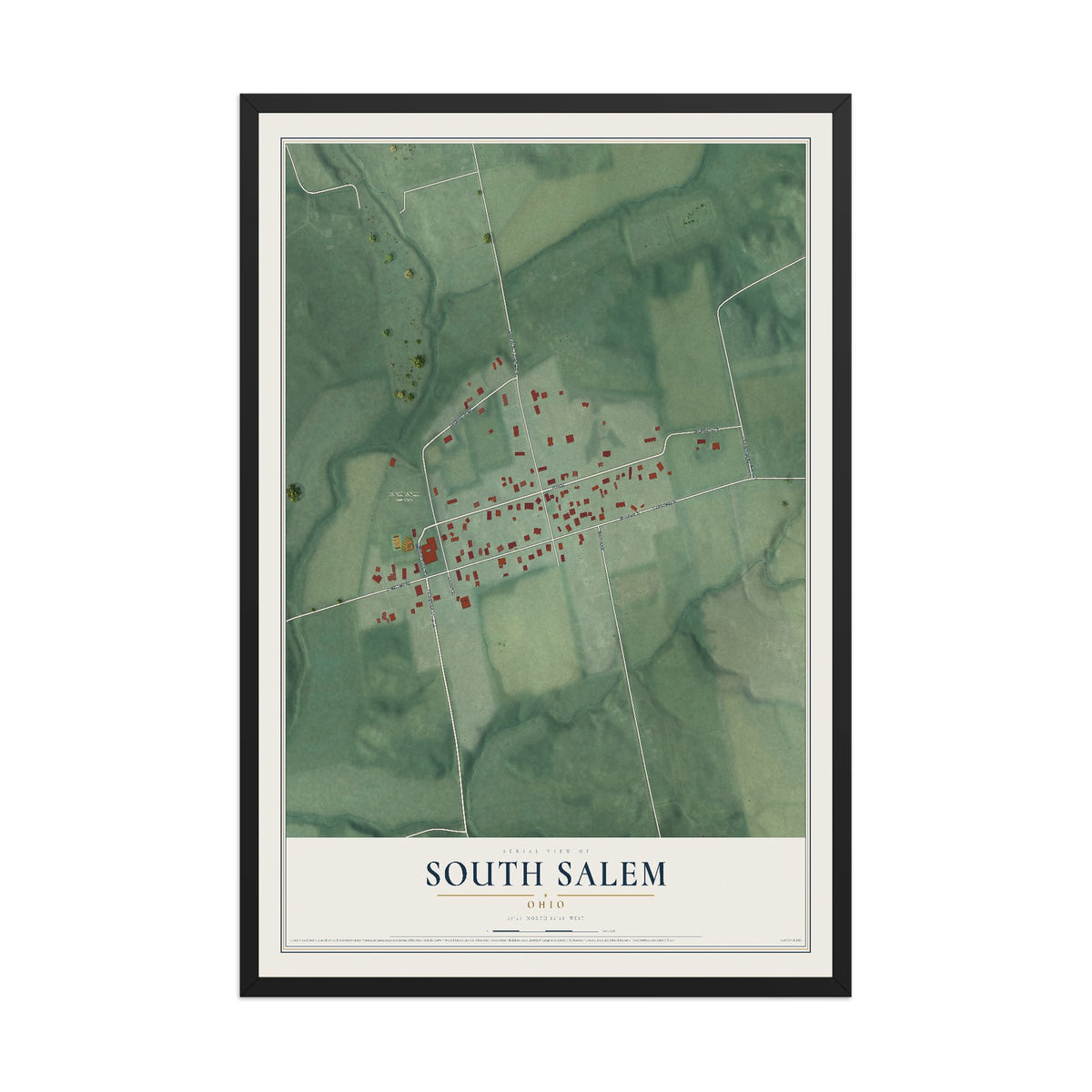 Map of South Salem, Ohio, 12 x 18 inch print in a black wood frame