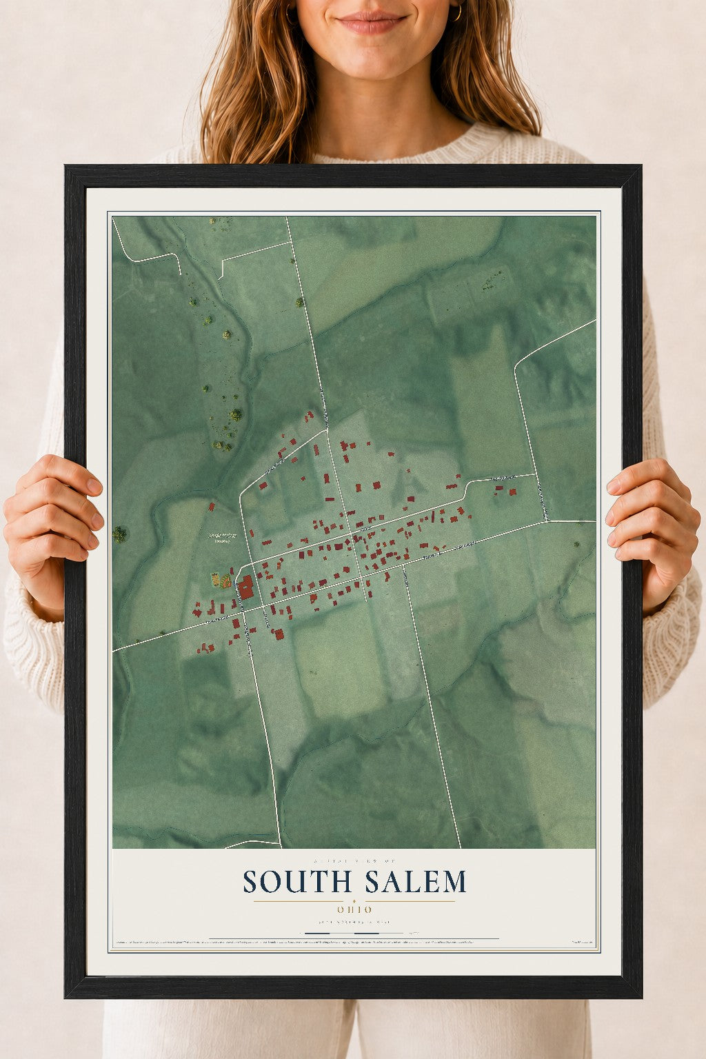 Map of South Salem, Ohio, 18 x 24 inch print in a black wood frame