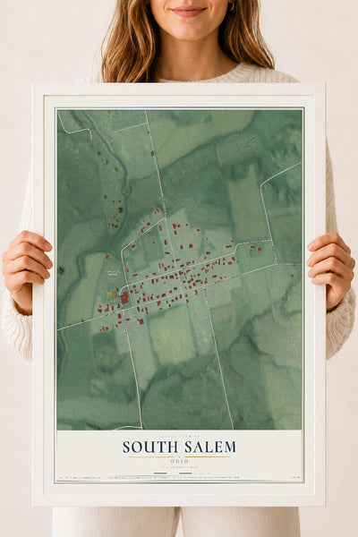 Map of South Salem, Ohio, 18 x 24 inch print in a white wood frame