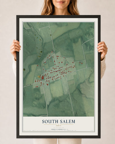 Map of South Salem, Ohio, 24 x 36 inch print in a black wood frame