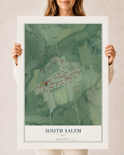 Map of South Salem, Ohio, 24 x 36 inch print in a white wood frame