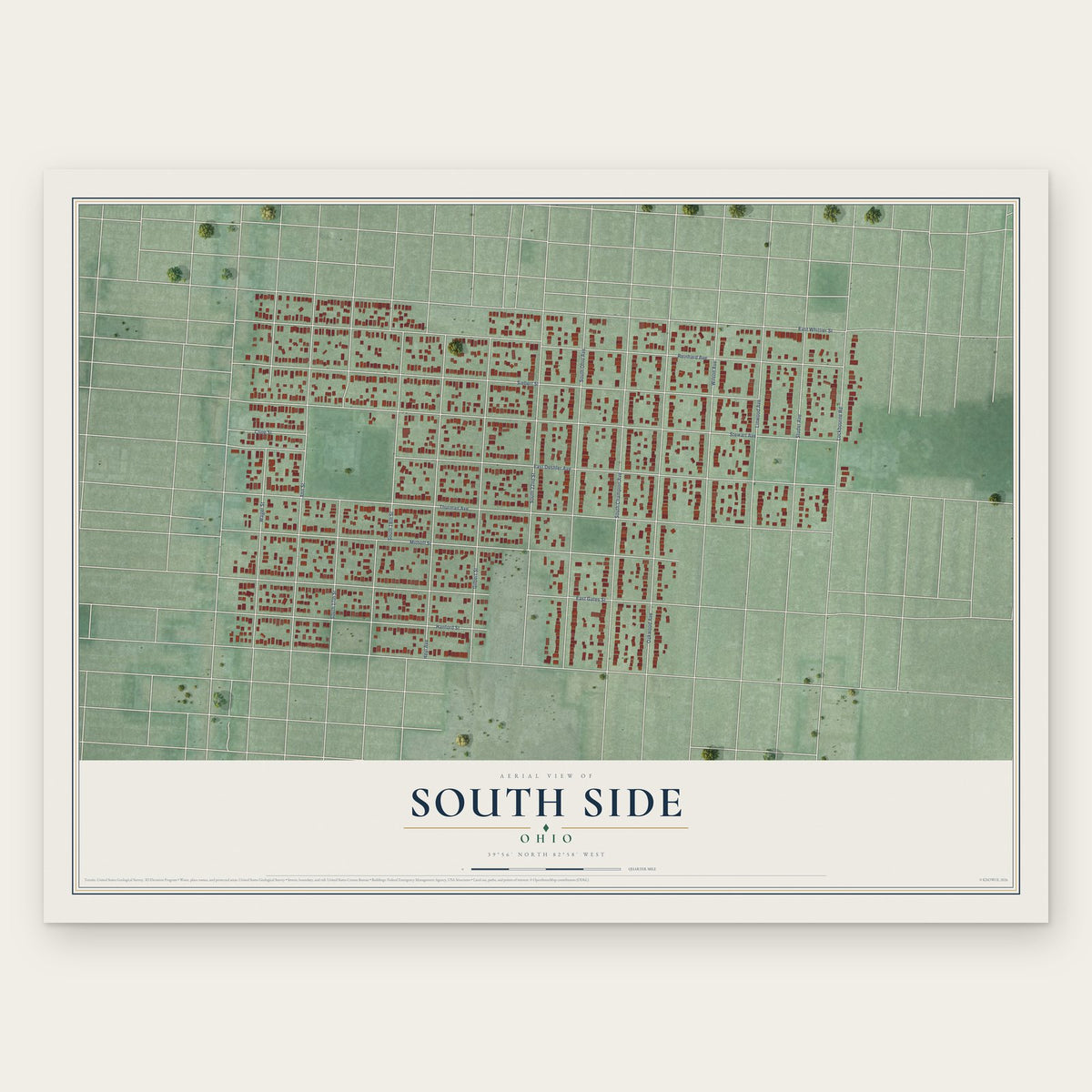 South Side, Ohio map print, the full design