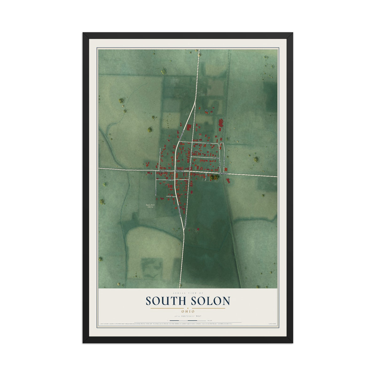 Map of South Solon, Ohio, 12 x 18 inch print in a black wood frame