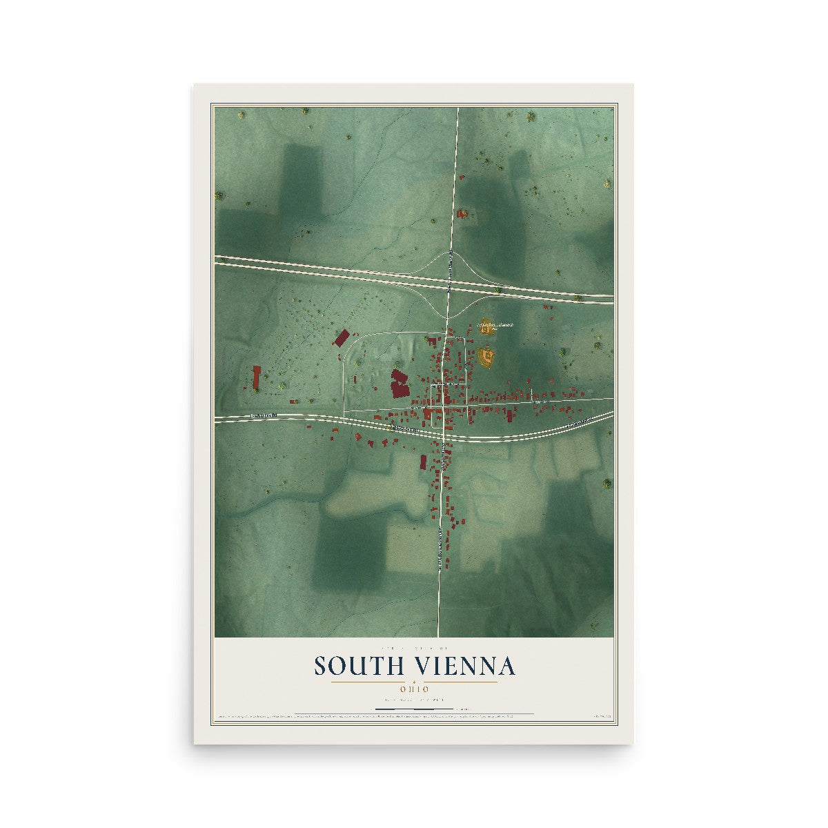 Map of South Vienna, Ohio, 12 x 18 inch unframed archival matte print