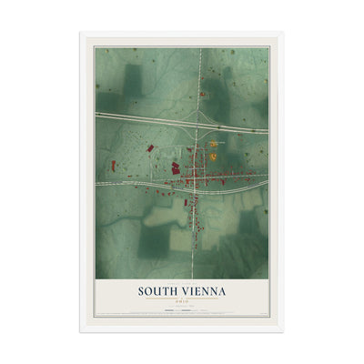 Map of South Vienna, Ohio, 12 x 18 inch print in a white wood frame