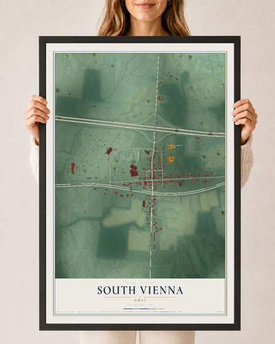Map of South Vienna, Ohio, 24 x 36 inch print in a black wood frame