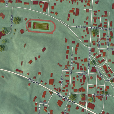 Close-up of the map of South Webster, Ohio print showing street and building detail
