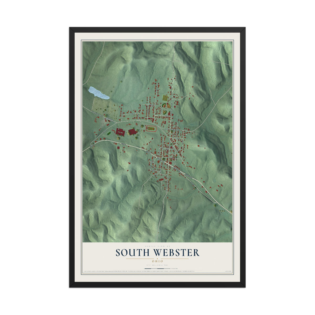 Map of South Webster, Ohio, 12 x 18 inch print in a black wood frame