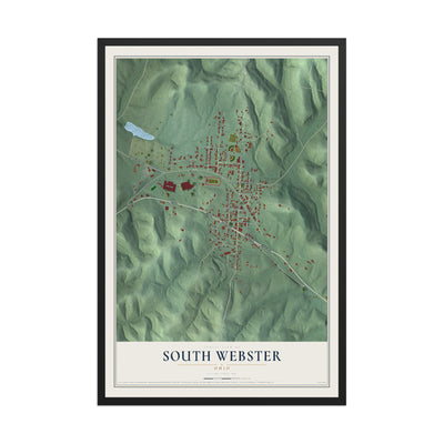 Map of South Webster, Ohio, 12 x 18 inch print in a black wood frame