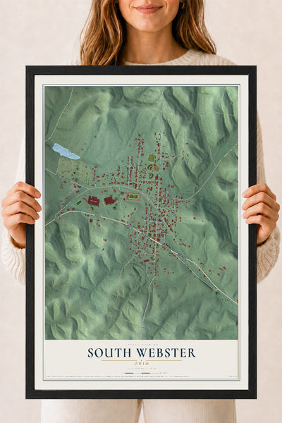 Map of South Webster, Ohio, 18 x 24 inch print in a black wood frame