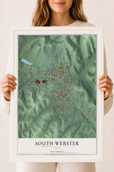 Map of South Webster, Ohio, 18 x 24 inch print in a white wood frame