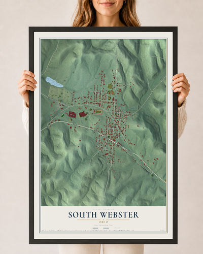 Map of South Webster, Ohio, 24 x 36 inch print in a black wood frame
